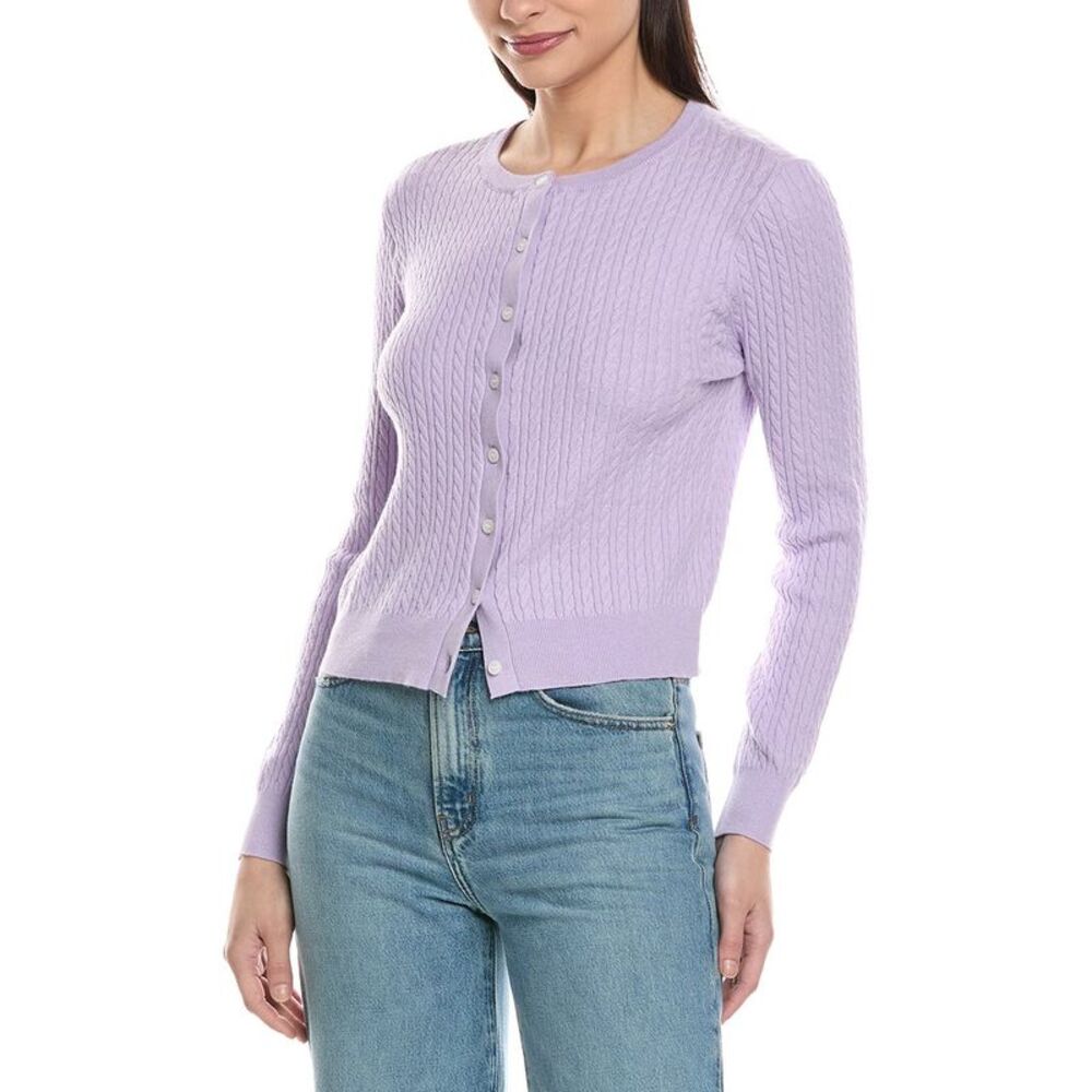French Connection Womens  Cable Knit Cardigan, Purple